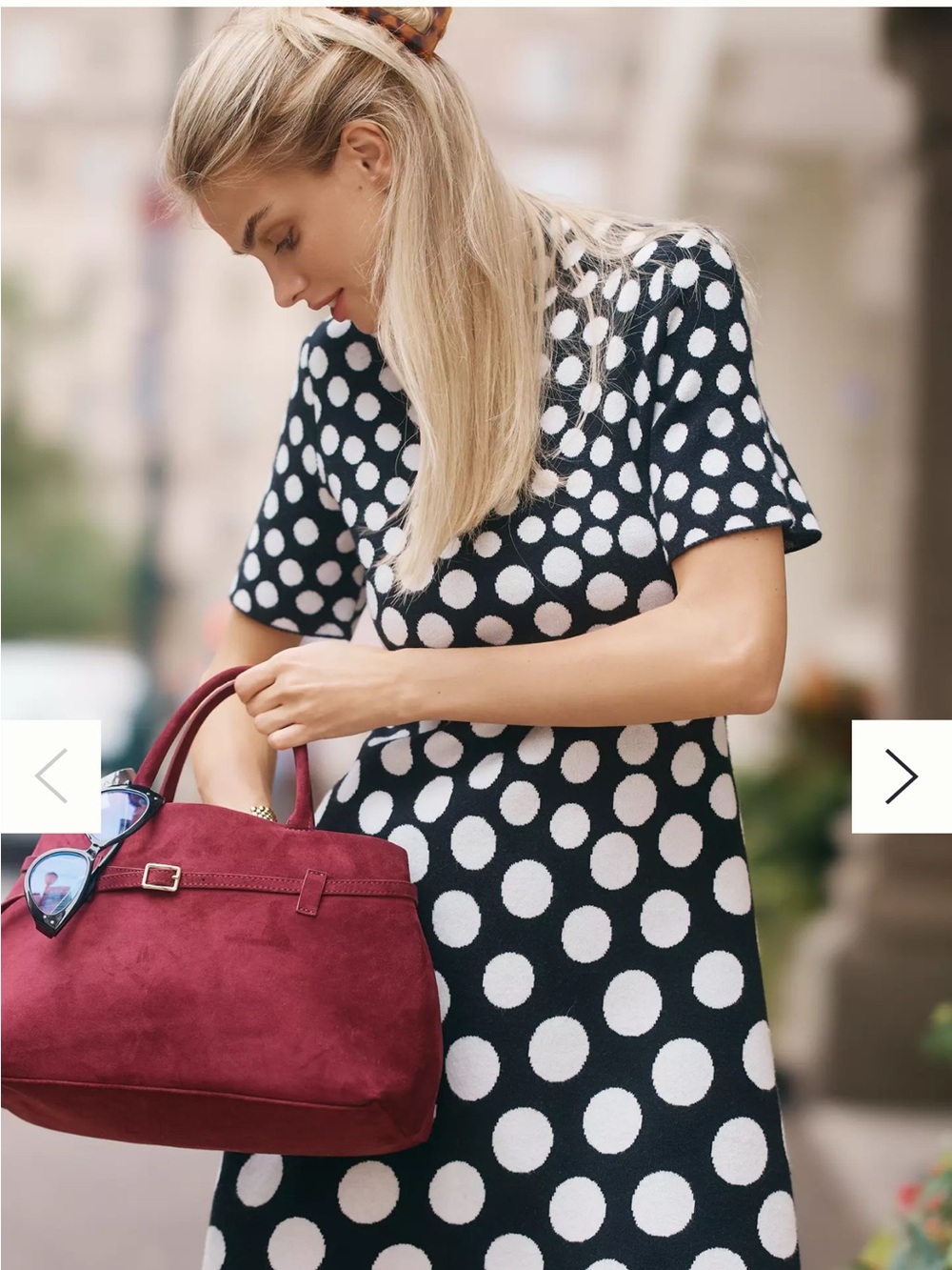 Nina Short-Sleeve Mock-Neck Mod Sweater Mini Dress polka dots